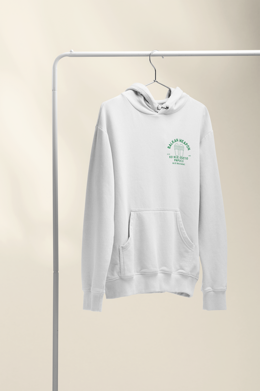 Premium Hoodie „Balkan Weapon – Ko nije osetio papuču, nije Balkanac“ – Cooler Balkan Hoodie mit Kultspruch